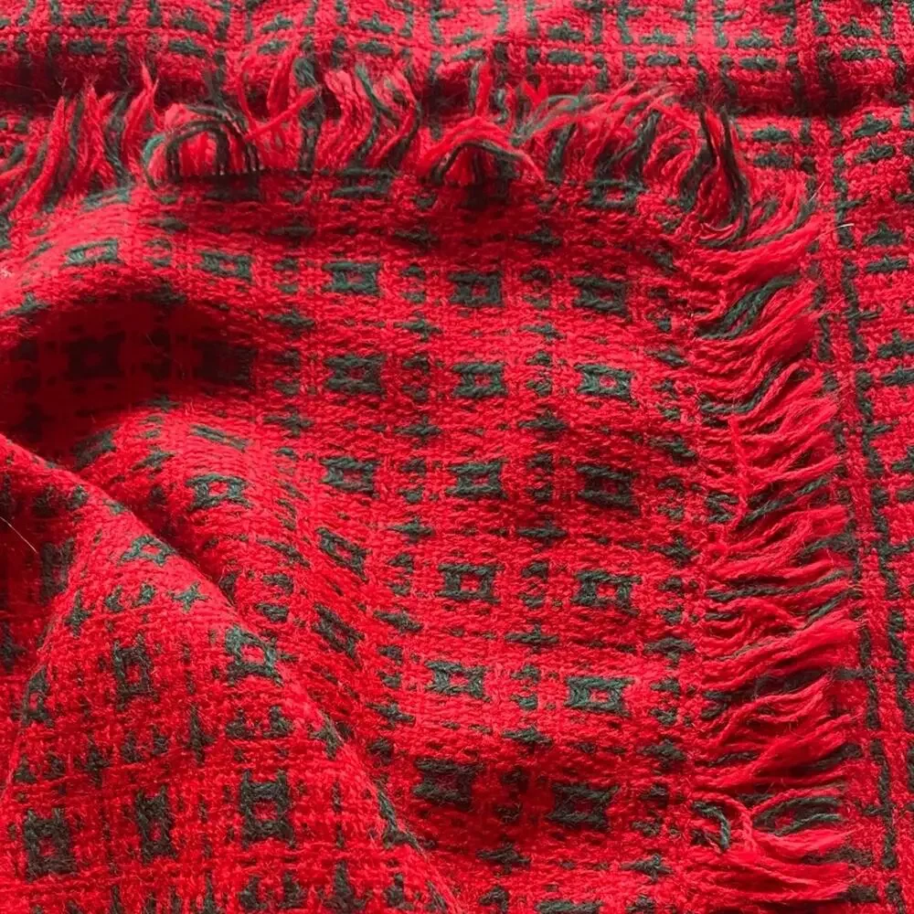 Elegant Red and Green Fringed Tablecloth